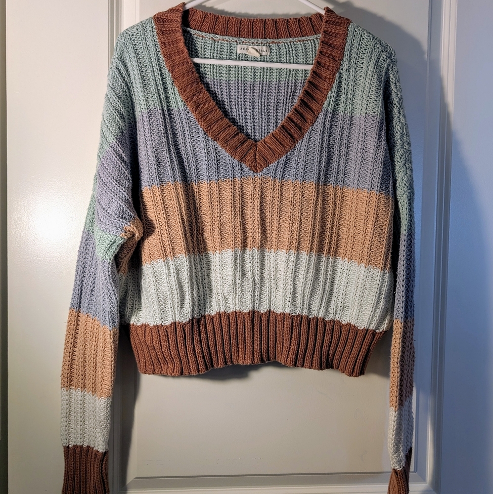 (L) Oversized Cozy Knit Sweater, Off The Shouler, Long Sleeves, V-Neck